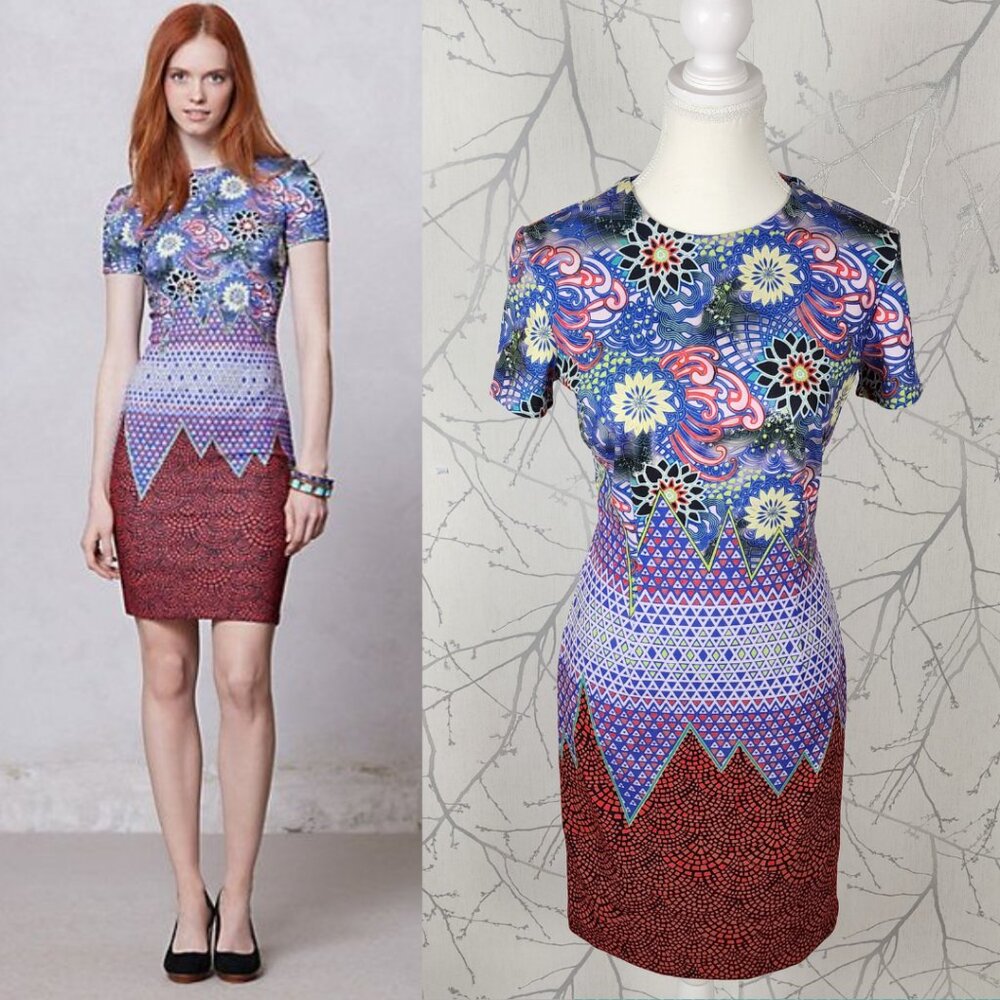 Mah Na Mah Na Jen Jao Psychedelic Art Ponte Stretch Sheath Dress